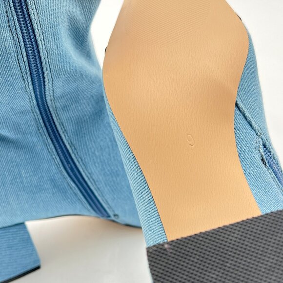 Blue Women Colorful Cap Toe Ankle Boots Kitten Heel Pointed Toe Side Zipper Shoe - Picture 5 of 6